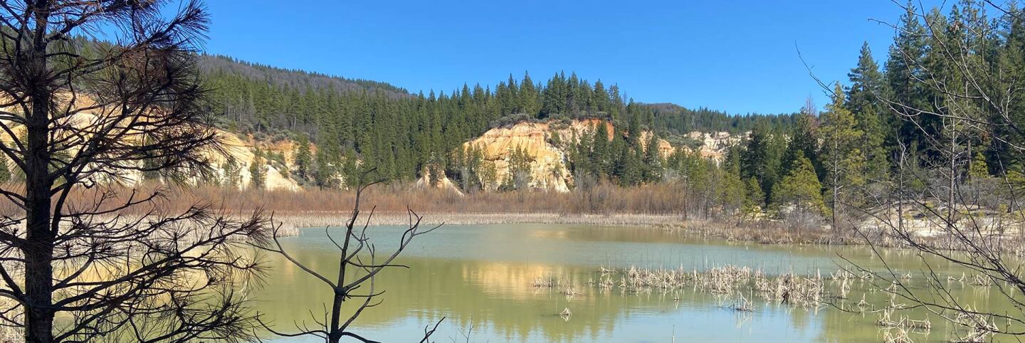 Water collecting at the bottom of the pit in Malakoff Diggins State Park. Every year, 100 grams of mercury flow from this pit into the watershed of the Yuba river. | Alexandria Herr 