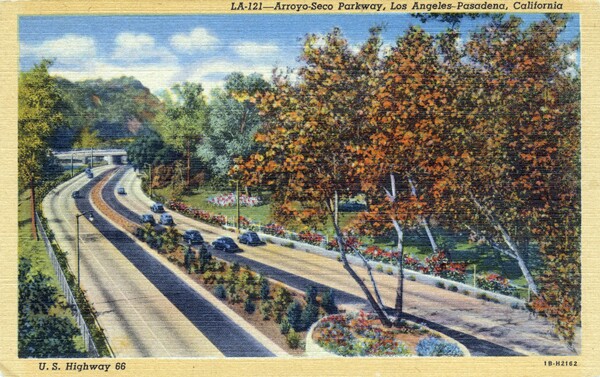 1940 postcard of the Arroyo Seco Parkway. Courtesy of the Werner Von Boltenstern Postcard Collection, Department of Archives and Special Collections, Loyola Marymount University Library.