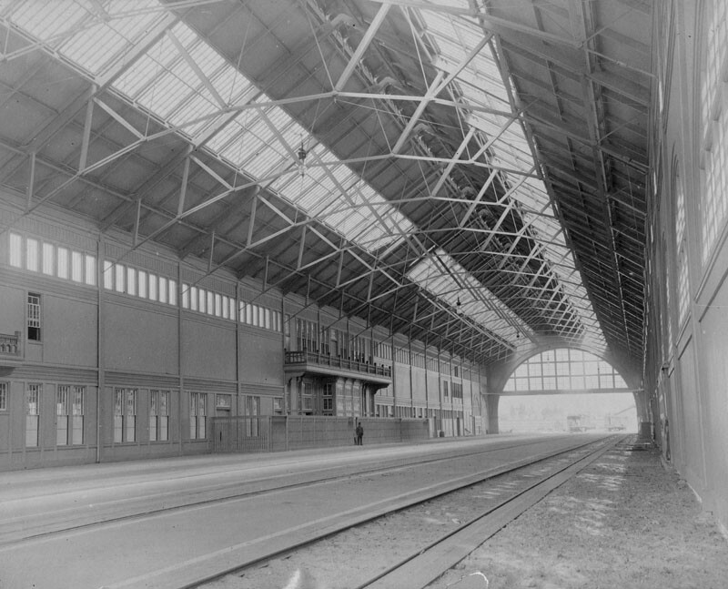 The Arcade Station's rail shed was five hundred feet long and ninety feet high. Courtesy of the Photo Collection, Los Angeles Public Library.
