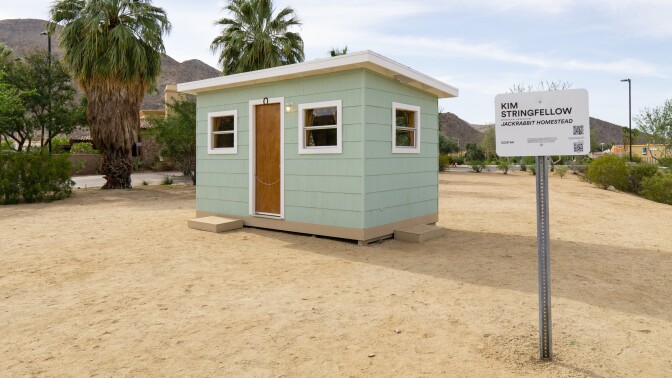 Kim Stringfellow's Jackrabbit Homestead created for Desert X 2021 is a 122-square-foot cabin