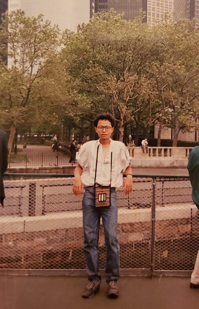 Anil Shahi stops for a picture on a ferry to the Statue of Liberty on his second or third day in the U.S. during the end of May, 1989. | Courtesy of Anil Shahi