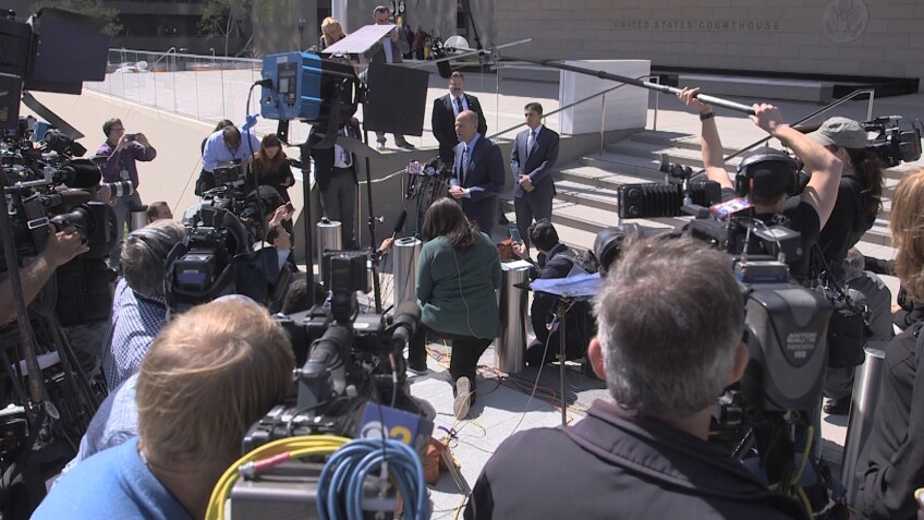 Media Crowds Michael Avenatti, Attorney for Stormy Daniels at U.S. Federal Court in Los Angeles | Dennis Nishi