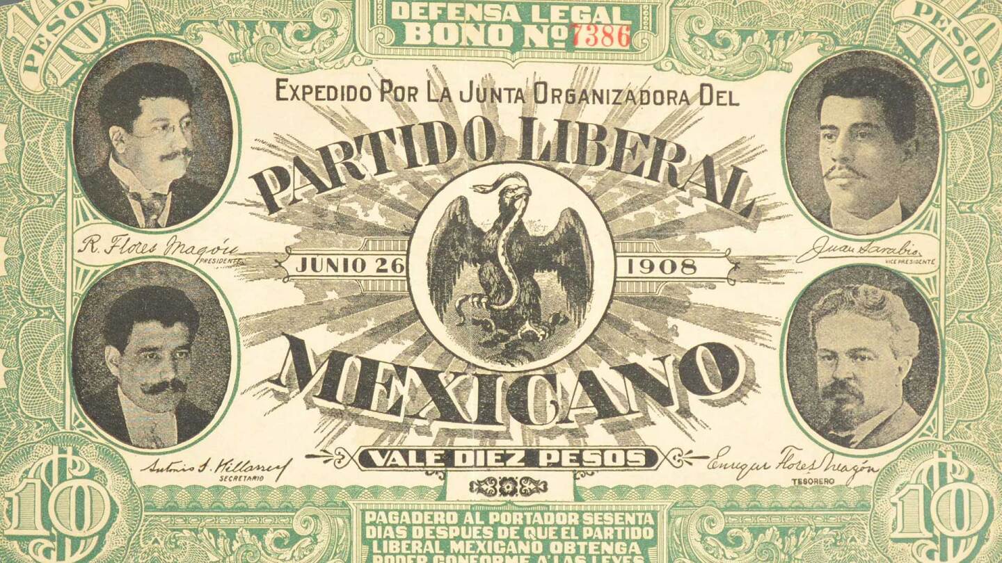 Legal Defense Bond issued by the Organizing junta of the Partido Liberal Mexicano, 1908. Courtesy of El Archivo Electrónico Ricardo Flores Magón. Regeneracion featured