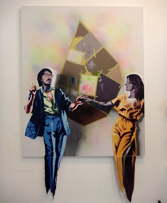 V&B (Alex Jacobs and Ellemieke Schoenmaker). "Dancing in the Belly of the Painting," 2014. Mixed media on canvas. 66 x 54 in.