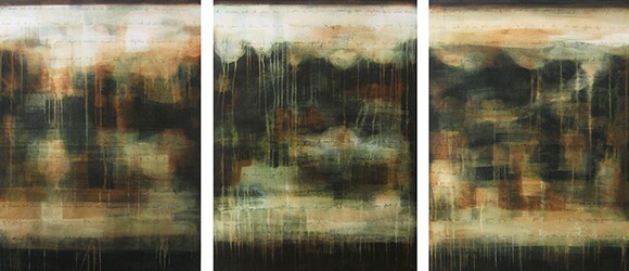Julie Montgomery, "Mariposa Green," Acrylic on canvas 54" x 120" triptych