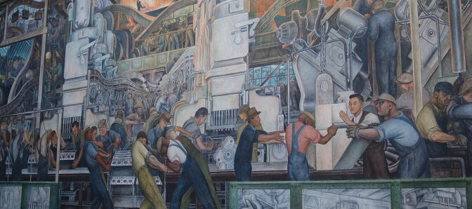 A portion of the "Detroit Industry" murals by Diego Rivera that adorn the walls of Rivera Court at the Detroit Institute of Arts | ashleystreet/Creative Commons
