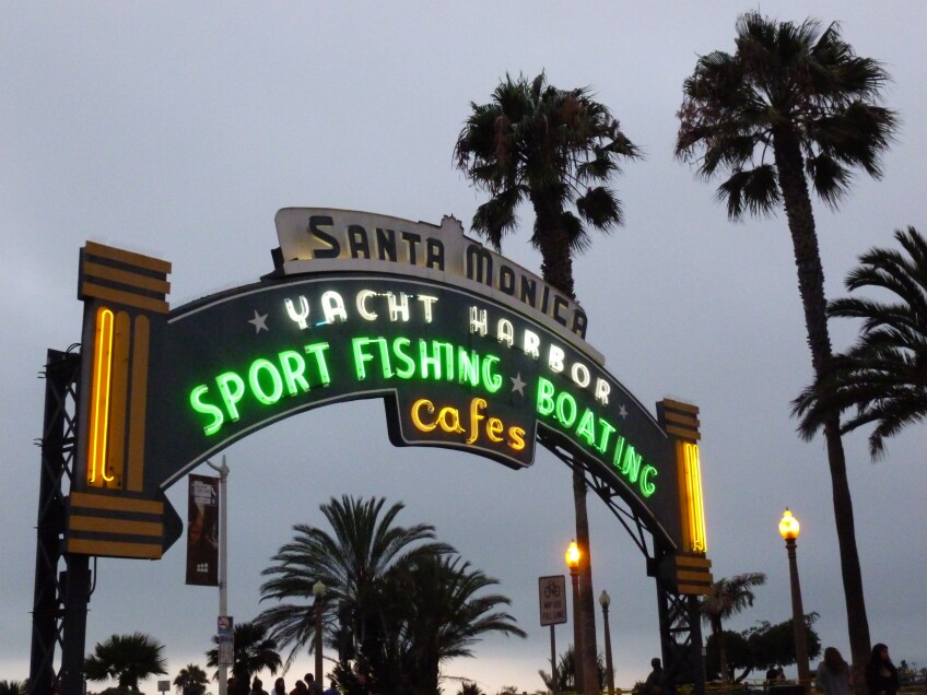 A neon sign for Santa Monica's Yacht Harbor.