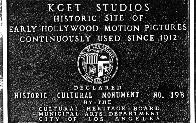 Los Angeles City Historic Cultural Monument plaque placed at KCET's Sunset Blvd studios