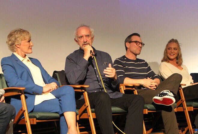 Actors Glenn Close, Jonathan Pryce, Christian Slater and Annie Starke take questions from the audience after a screening of "The Wife"