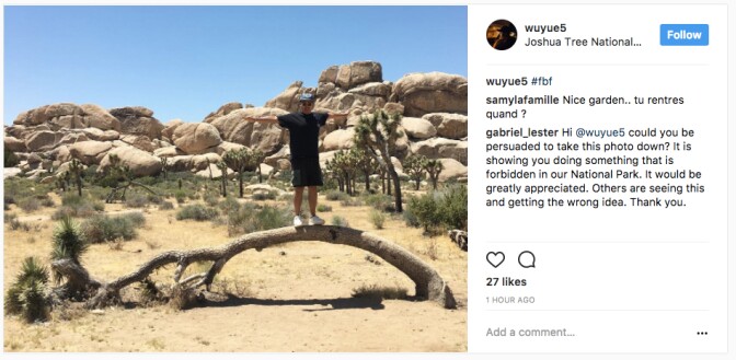 Instagram user offers correction to Joshua Tree National Park visitor