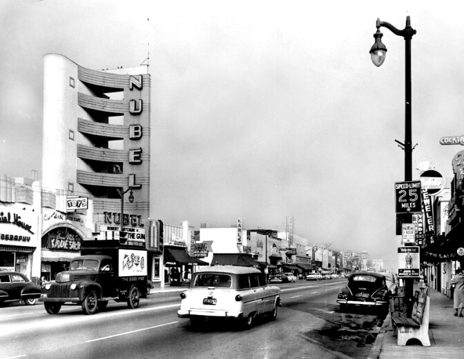 Bellflower Boulevard at Flower Street, 1956. Photo courtesy of the Herald-Examiner Collection – Los Angeles Public Library