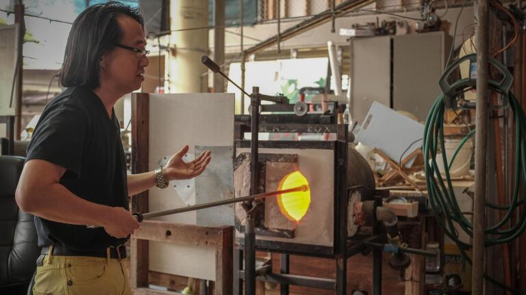 Recycling malasada oil for glass blowing at Punahou School