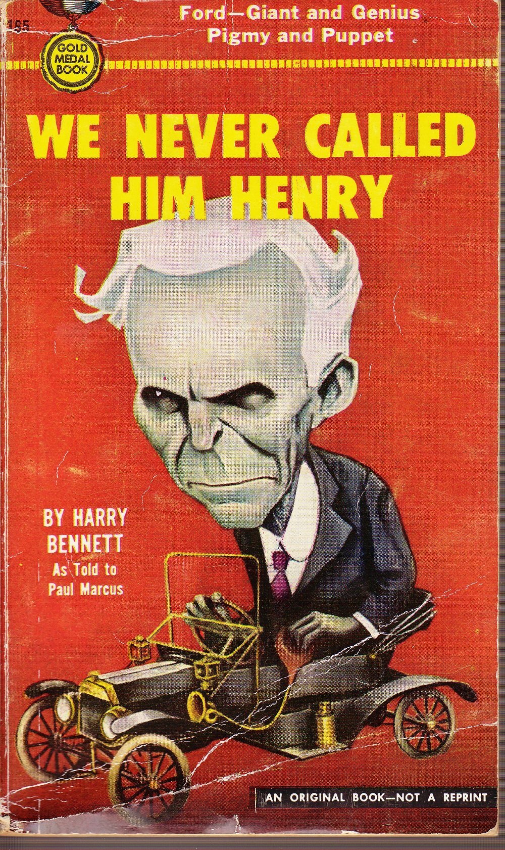 A book cover of an animated Henry Ford in a car titled "We Never Called Him Henry"