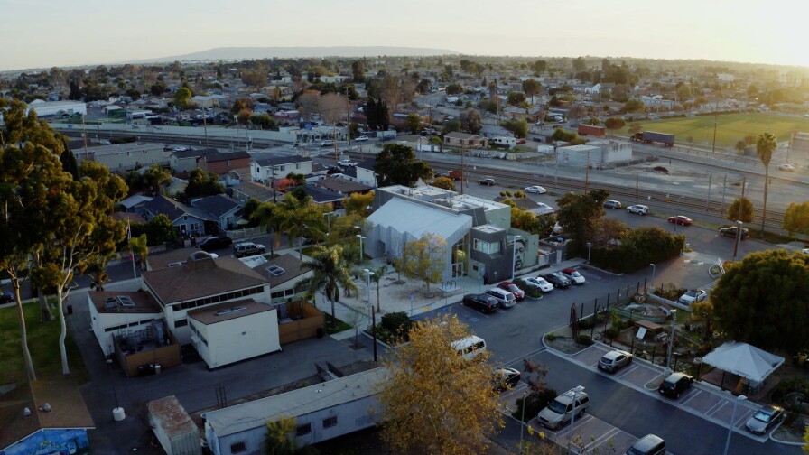 Aerial view of Watts Towers Arts Center | Still from "Watts Towers Arts Center" ab s11