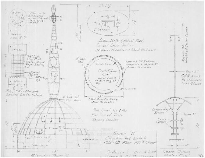 Sketch of Tower B by Oren Ray Bussard, June 1959