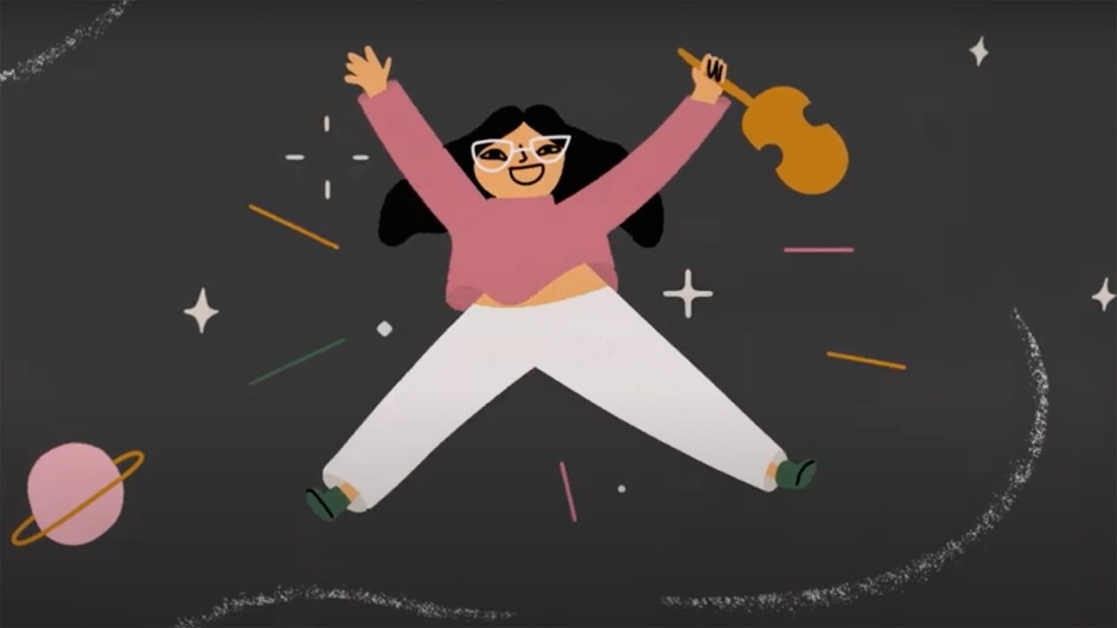 An illustration of YOLA's Lili jumping with joy | Still from "My First Concert with Gustavo" republished from LA Phil
