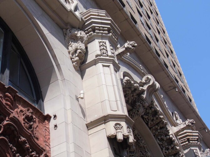 Million Dollar Theatre exterior featuring figures of gargoyles. | Sandi Hemmerlein
