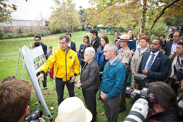 Mayor Eric Garcetti, EPA Administrator Gina McCarthy, and Councilmember Mitch O'Farrell. Photo courtesy of Grove Pashley.