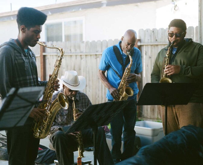 A multi-generational band called the Pan Afrikan Peoples Arkestra during rehearsals | Samantha Lee ab s11