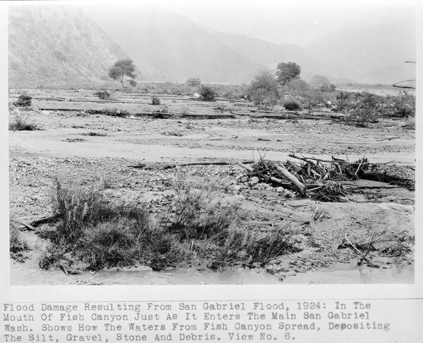 Aftermath of a 1924 debris flow in the San Gabriel Valley. Courtesy of the Title Insurance and Trust / C.C. Pierce Photography Collection, USC Libraries.