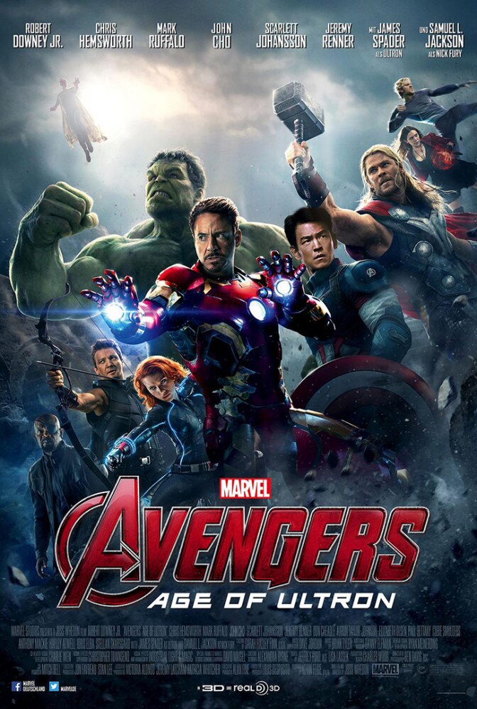 Movie poster featuring several superheroes.
