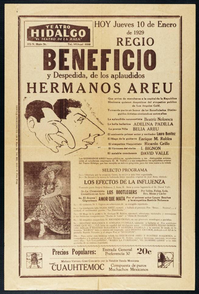 Broadside for Teatro Hidalgo, Los Angeles, by Santos Printing Company, Los Angeles, 1929 January 10 | University of Southern California Libraries, Workman and Temple Family Homestead Museum Collection, 1830-1930