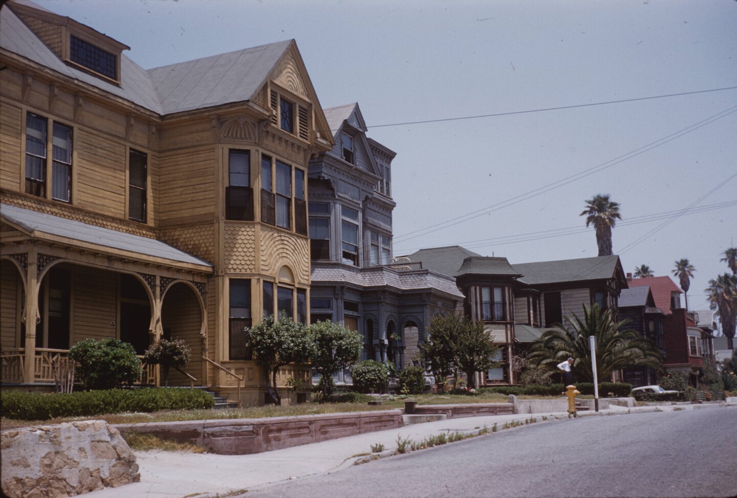 The Victorians of Bunker Hill, including the grey-painted Castle second from left at 325 South Bunker Hill Avenue in 1961.