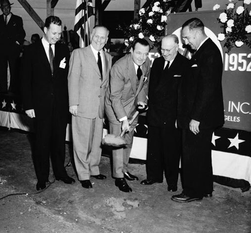 August A. 'Gussie' Busch breaks ground for Anheuser-Busch's new Van Nuys brewery in December 1952. Courtesy of the Title Insurance and Trust / C.C. Pierce Photography Collection, USC Libraries.