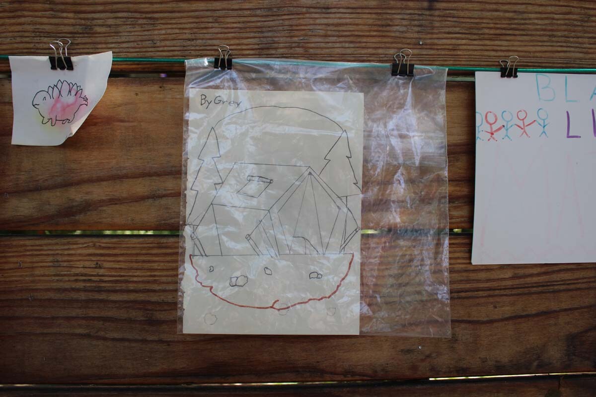 A drawing of a forest hangs on Dan Fields’ Los Feliz fence gallery