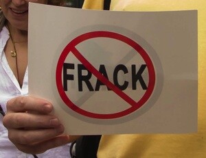 Detail of a sign at a fracking protest in New York City