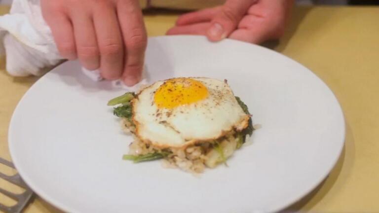 Ginger and Leek Crispy Rice with a Sunnyside-Up Egg