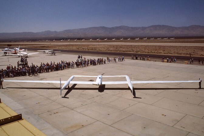 The Rutan Voyager on the MASP's runway. | Courtesy of the Smithsonian