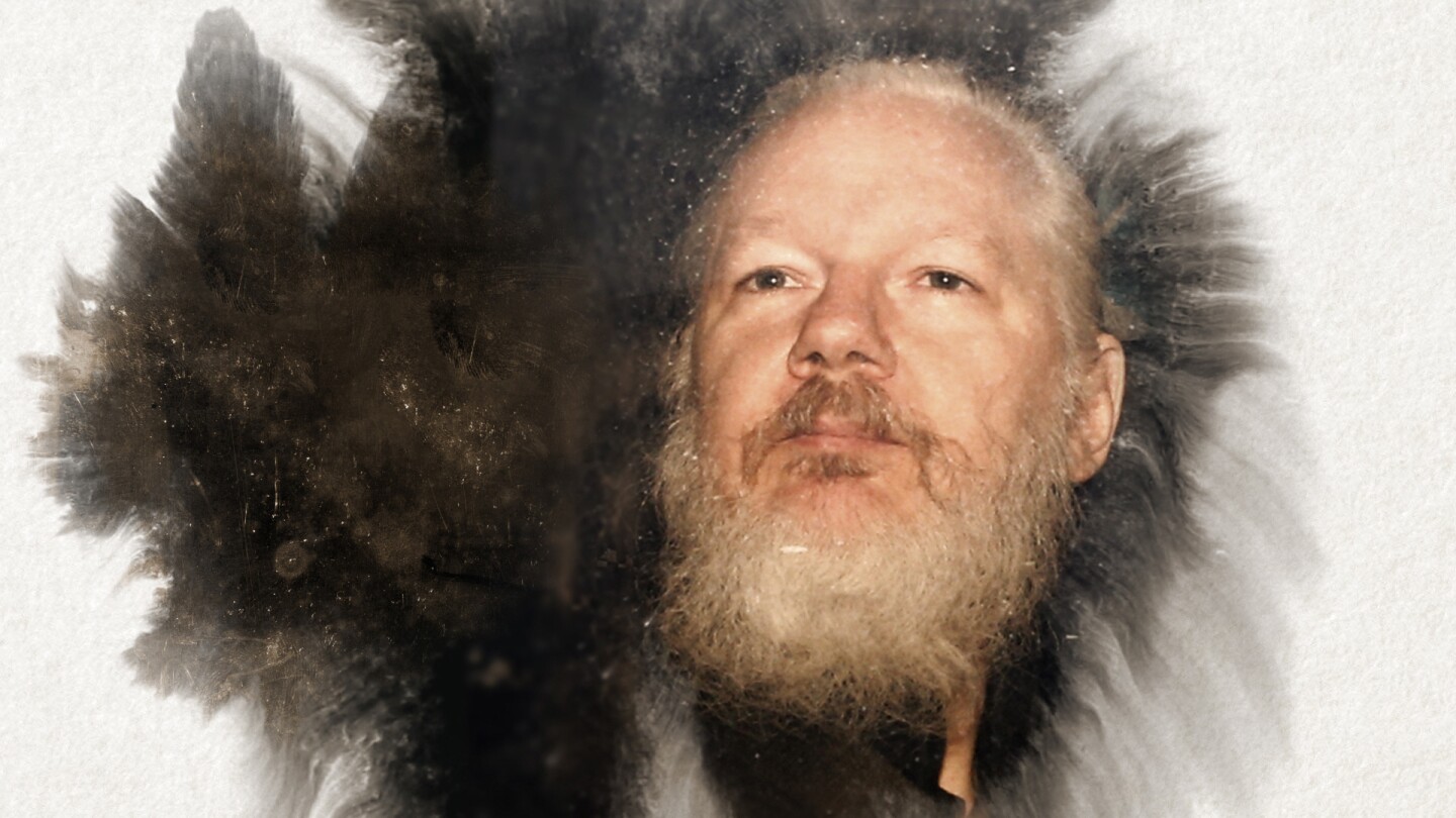 A graphic featuring Julian Assange.