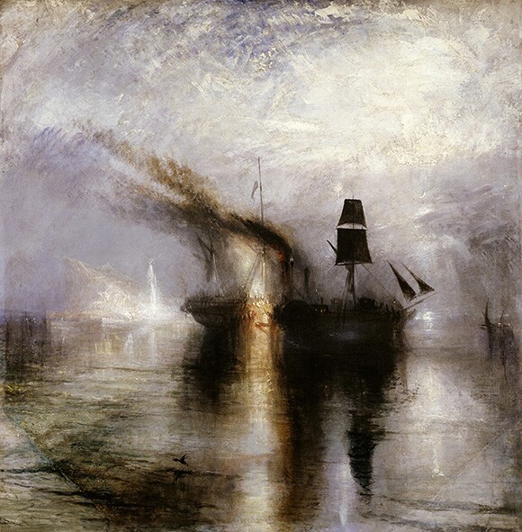 Joseph Mallord William Turner (British, 1775 - 1851), "Peace -- Burial at Sea," exhibited 1842. Oil on canvas, 34 1/4 x 34 1/8 in. Courtesy of Tate: Accepted by the nation as part of the Turner Bequest 1856. Photo © Tate, London 2014.