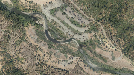 Aerial rendering of river under restoration. | Still from "Tending Nature" episode "Restoring the River with the Yurok, Hupa and Karuk"