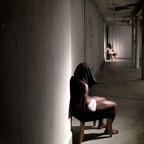 Documentation of "O Captor, My Captor," 2014, Collaborative performance with David Bell, Grace Exhibition Space, Brooklyn | Photo: Jen Diskin