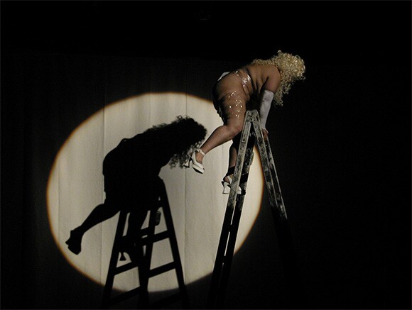 Nao Bustamante, "America the Beautiful," 2002 performance in Lima, Peru as part of the Third Annual Hemispheric Institute Seminar. Photo: Marlène RamÃrezÂ-Cancio.