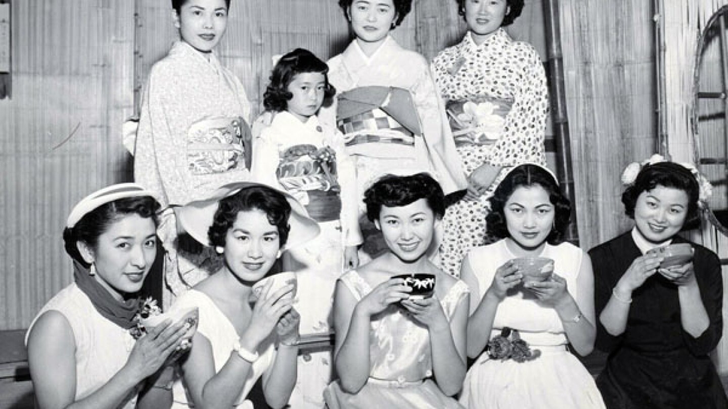 Judy Sugita and other Nisei Week Queen candidates at a campaign event in 1953 | Photo courtesy of Judy Sugita