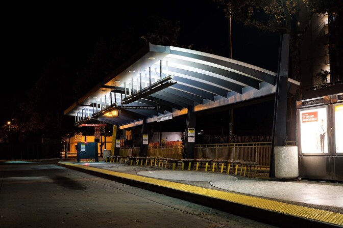 Metro Orange Line bus platform, North Hollywood 2019. | Kwasi Boyd-Bouldin