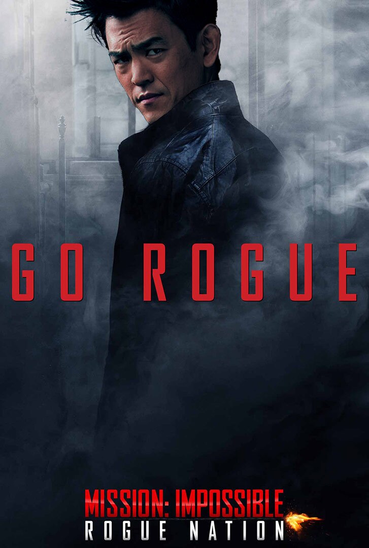 movie poster featuring an Asian American man in a trench coat with the words "Go Rogue" on top.