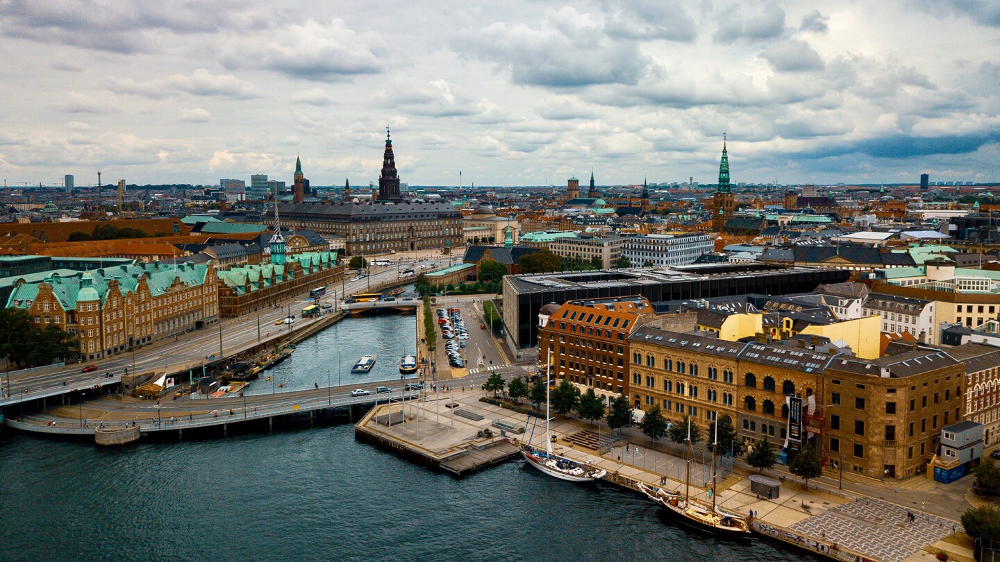 An aerial shot of a city in Denmark.