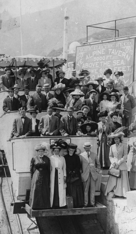 Passengers on Mount Lowe electric passenger train, circa 1912. | Courtesy of the Los Angeles Public Library