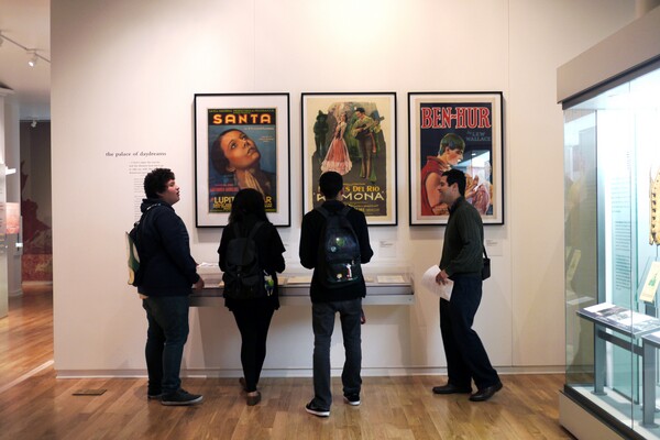 Students explore the 'LA Starts Here' exhibit at La Plaza de Cultura y Artes