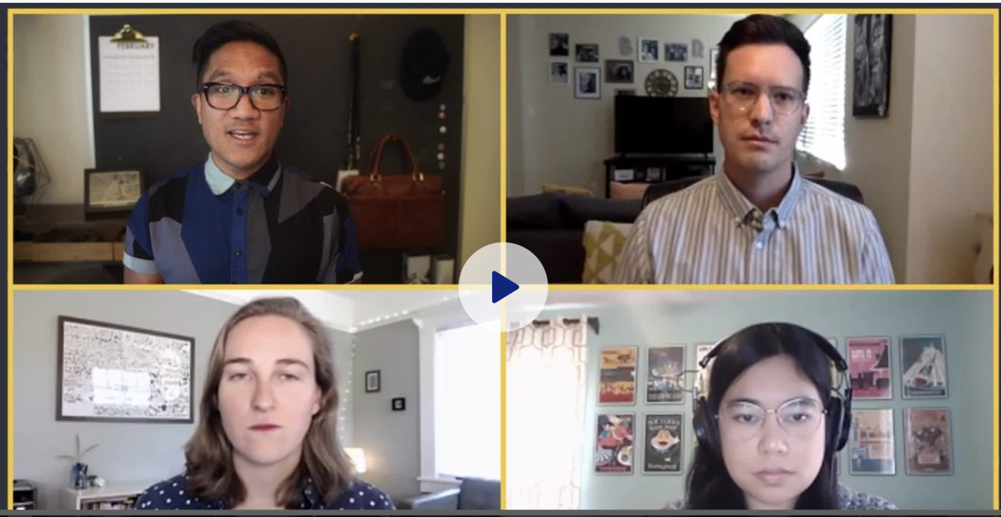 Pictured (clockwise from upper left): Host Leo Duran, KPCC Transportation Reporter Ryan Fonseca, KPCC Community Engagement Reporter Carla Javier and KPCC Reporter Caroline Champlin