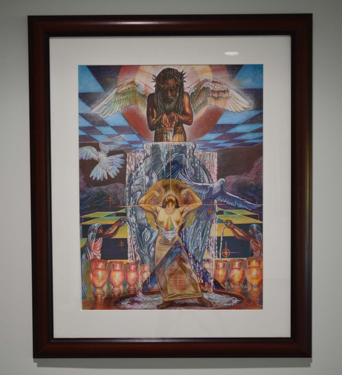 Buena Johnson, “Thou Anointest My Head with Oil, My Cup Runneth Over, Psalm 23:5,” 1998, color pencil on paper | Courtesy of Irenic Projects