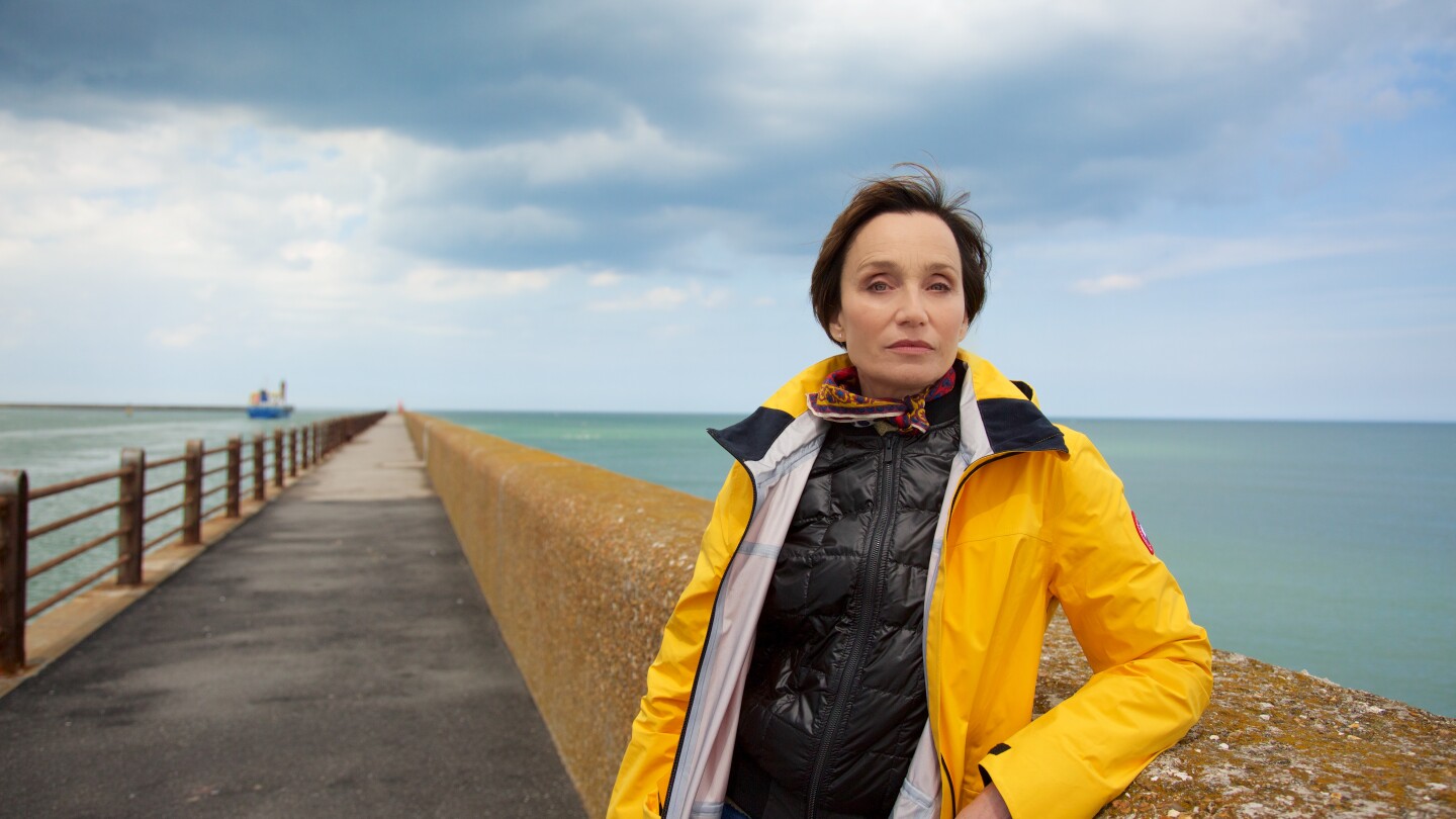 Actress Kristin Scott Thomas on The Mole in Dunkirk, France.