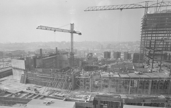 Construction of the Los Angeles Music Center's Dorothy Chandler Pavilion in 1962