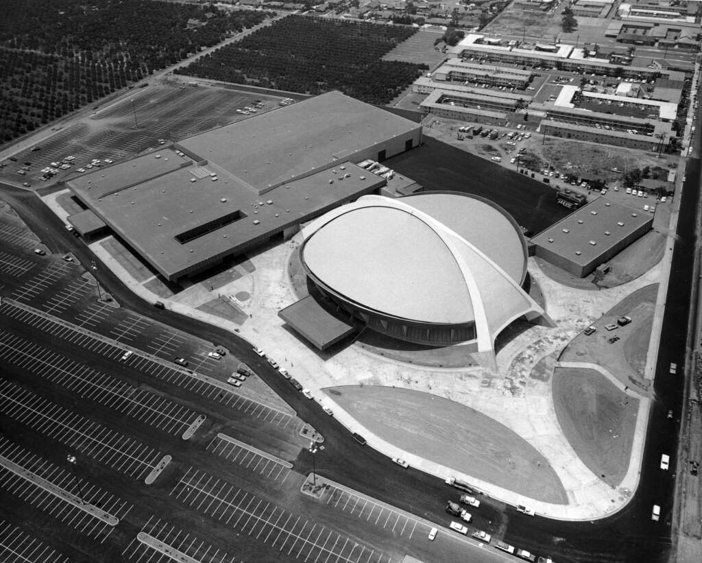 The arena around the time of its completion in 1967. Courtesy of the Anaheim Public Library's Anaheim History Room.
