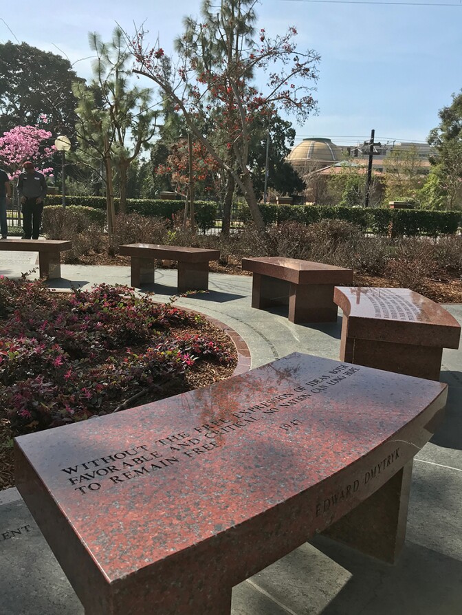 Detail shot of "Blacklist," 1999. A Public Work by Jenny Holzer. Collection of USC Fisher Museum of Art. This work is a gift of The First Amendment/Blacklist Project Committee. | Courtesy of USC Fisher Museum of Art