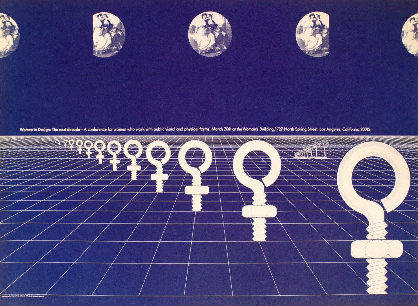 A poster for Women in Design Conference at the Woman's Building designed by Sheila de Bretteville.